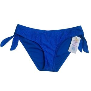 Sugar Beach Bikini Bottoms Women Small Blue New Metallic Chevron Side Tie